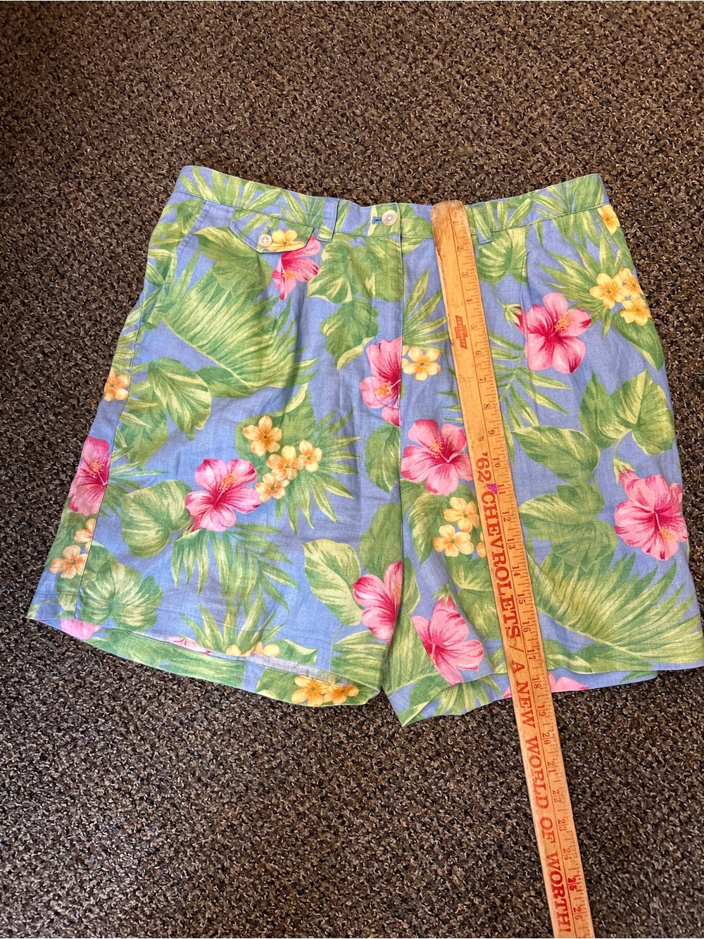 Lauren by Ralph Lauren Tropical Cotton Women's Shorts - Blue with Pink Hibiscus